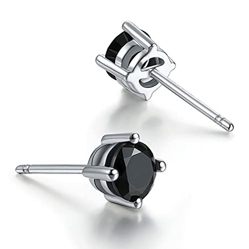 Solitaire Round Black Onyx 925 Sterling Silver Stud Earrings Platinum Plated Fine Jewelry for Women Men2