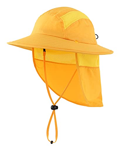 Image of Home Prefer UPF 50+ Boys Sun Hat with Neck Flap Wide Brim Summer Beach Bucket Hat for Boys Girls Toddler Kids Safari Hat