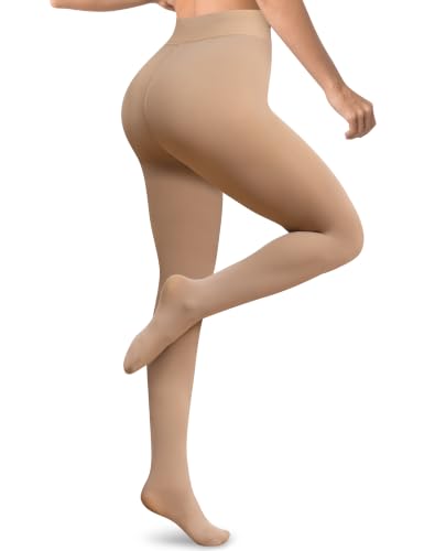 Image of Vosda Women's Fleece-Lined Tights Warm Fake Sheer-Look Pantyhose Leggings