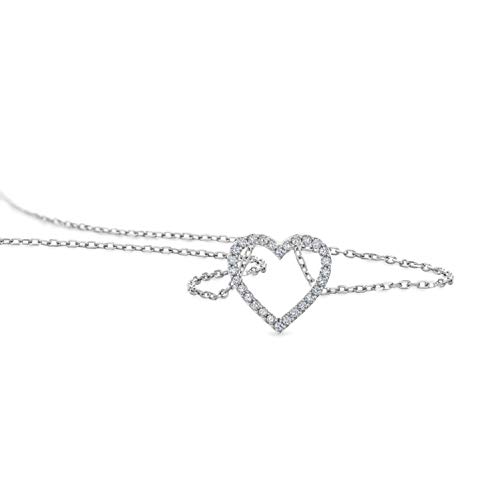 Orovi Dameshalsketting met diamant witgoud 9 karaat (375) briljant 0,10 crt, met hartvormige hanger gouden ketting, Goud, Diamant - Afbeelding 3