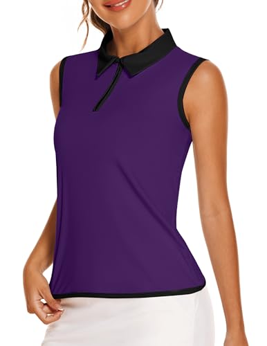 Image of COOrun Women's Golf Polo T Shirts Lightweight Moisture Wicking Sleeveless Shirt Quick Dry Zipper Tank Top