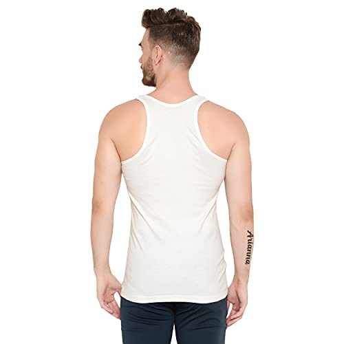 Image of Men's 100% Pure Cotton Sleeveless Round Neck Vest - Modern White Baniyan, Pack of 2 /3 /5 /10