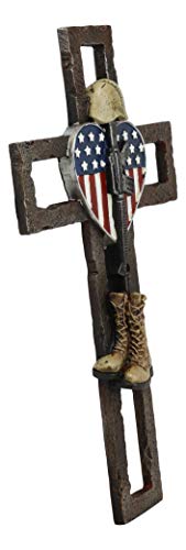 Ebros Gift Rustic Western Usa Flag Military Patriotic Fallen Soldier Memorial Wall Cross Decor Plaque Vintage Design Hanging Sculpture 11.75 Inch High Catholic Christian Accent Decorative Crosses thumb #2