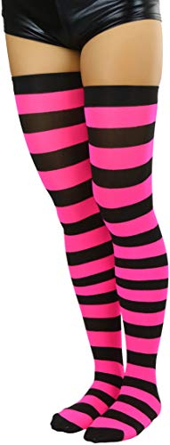 Image of ToBeInStyle Women's Vibrant Horizontal Wide Striped Thigh High Stockings
