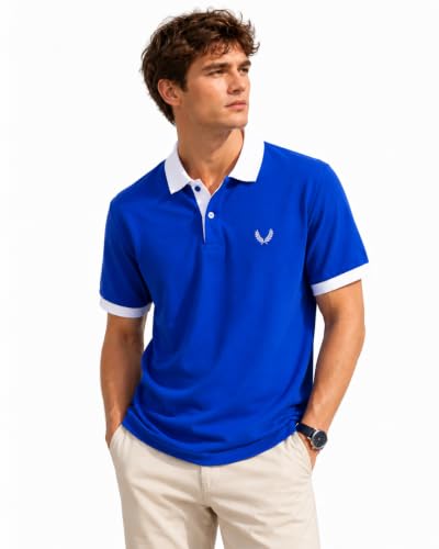 Image of Mens Pique Polo T-Shirt | Cotton Rich, Smart Fit Polo with Embroidered Logo | Casual & Sports Wear | Polo T-Shirt for Men