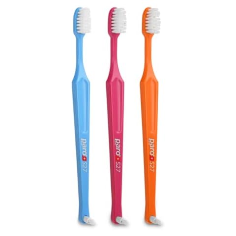 Paro S27 Toothbrush | Soft Bristles with 3 Rows, 27 Tuft and Replaceable Interspace Brush F (3 Pack Multi -Color) Cover