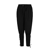 JEKE-DG Men's Ankle Banded Cuff Renaissance Pants Medieval Navigator Trousers Pirate Costume with Drawstrings Pant (4X-Large,Black)
