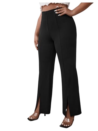 SweatyRocks Women's Plus Size Split Flare Trouser Elegant High Waisted Flex Work Office Straight Leg Long Pant2
