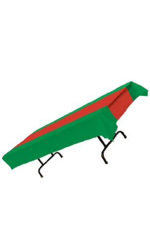 Image of Beistle Red & Green Striped Tablecover, 54 inch x 108 inch - Plastic Table Cloth, Rectangular Tablecloth, Table Covers for Party, Holiday Party Supplies, Christmas Decorations
