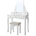 VASAGLE Vanity Table Set with Large Frameless Mirror, Makeup Dressing Table Set for Bedroom, Bathroom, 5 Drawers and 1 Removable Storage Box, Cushioned Stool,White URDT25W