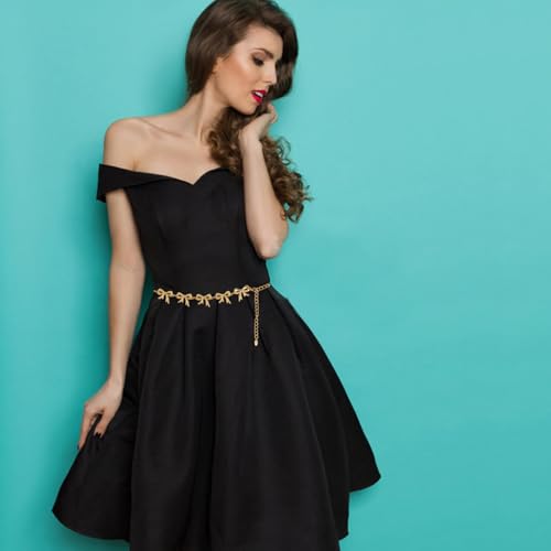 Gold Bow Chain Belt Decorations Gold Chain Belt, Gold Belt Decor Cute Bow Gold Belts Supplies for Women, Chain Belts for Women Fashion, Gold Chain Belt Woman Suitable for All Kinds of Clothing4