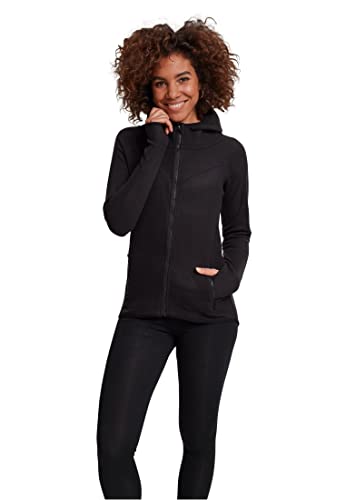 Urban Classics Damen Polar Fleece Zip Hoody – Regular Fit Kapuzenjacke im warmen Fleece Style mit Reißverschluss für Freizeit, Alltag & Streetwear,Schwarz,L