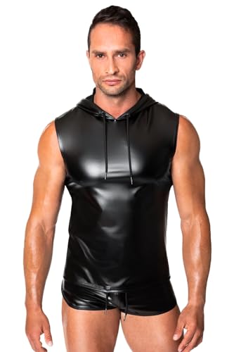 Sudadera sin mangas con capucha para hombre Noir H081 deportiva Wetlook brillante 3XL 2