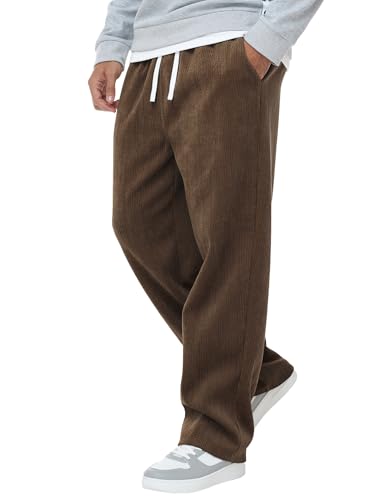 Mens Wheat Ear Texture Casual Elastic Waist Drawstring Baggy Pants Loose Fit Wide Leg Straight Sweatpants3