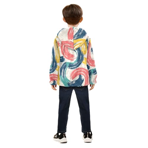 Colorful Bold Curved Lines Girls Fleece Jacket Girls Fall Jacket Girls Zip Up Hoodie Girls Sherpa Jacket 2-10T4