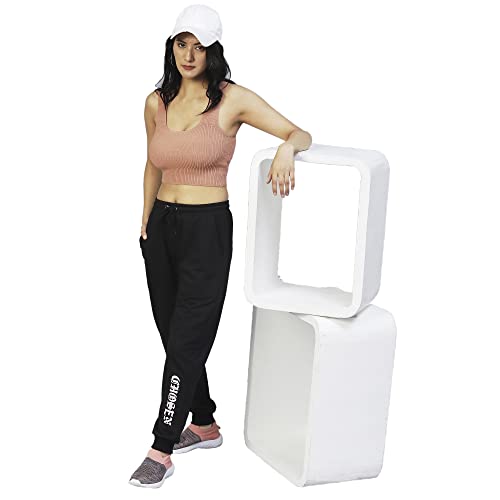 Image of Rigo Regular Fit Terry Joggers for Women | Stretchable Straight Relaxed Fit Track Pants for Women | Stylish Joggers for Women | Lower for Workout, Gym, Sportswear and Casual Wear Black