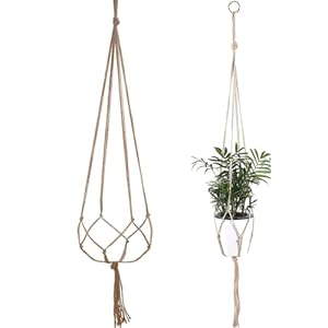 ZXUPOI Set van 1 macramé bloemenhanger, katoenen touw, hangpot voor planten met 1 x S metalen haak voor binnen, tuin, woonkamer, buiten, balkon, raam, balkon, wanddecoratie