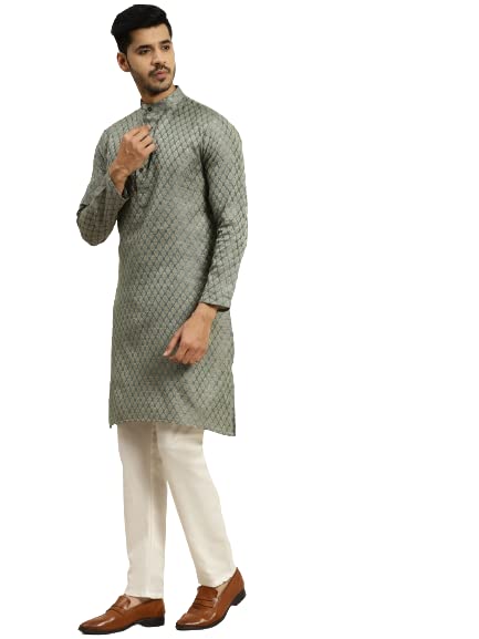 Kurta Silk Blend Teal Green Sojanya Ensemble Pyjama Churidar Homme