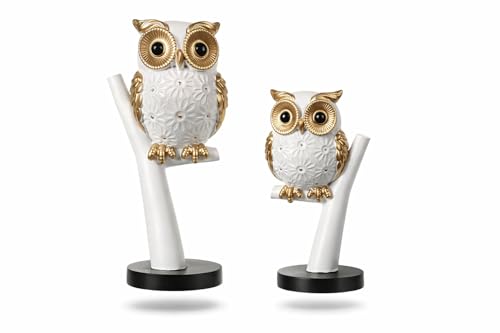 Image of Xtore 2 pc Decorative Owl Handicraft Figurine with Metallic Gold Accents for Home & Office Decor - Pack of 2