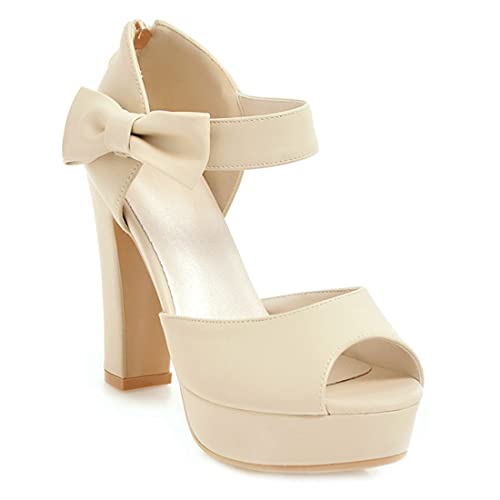VOKLIN MISTU Women's Peep Toe Platform High Heel Dressy Sandals Bow Zipper Party Evening Pump Dress Heeled Sandal