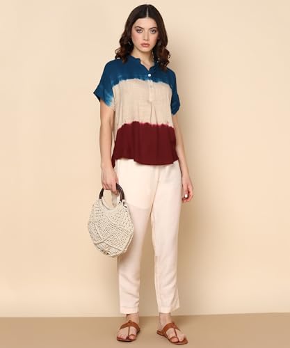 Image of Maaesa Pink Split Tie Dyed Rayon Staple Top