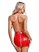 easyforever Women's Shiny Leather Plunging V Neck Backless Bodycon Dress Night Club Mini Dress Red Small