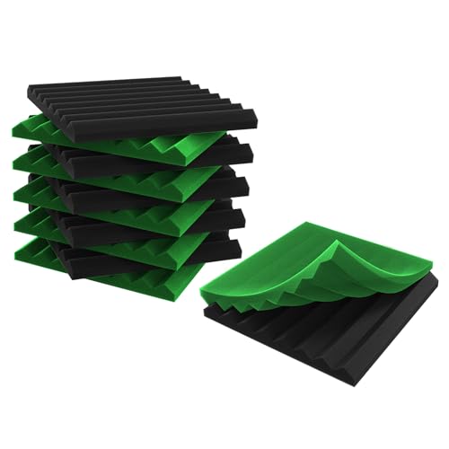 52 Pack Acoustic Panels 1 X 12 X 12 Inches - Acoustic Foam - Studio Foam Wedges - High Density Panels - Soundproof Wedges - Black/Green
