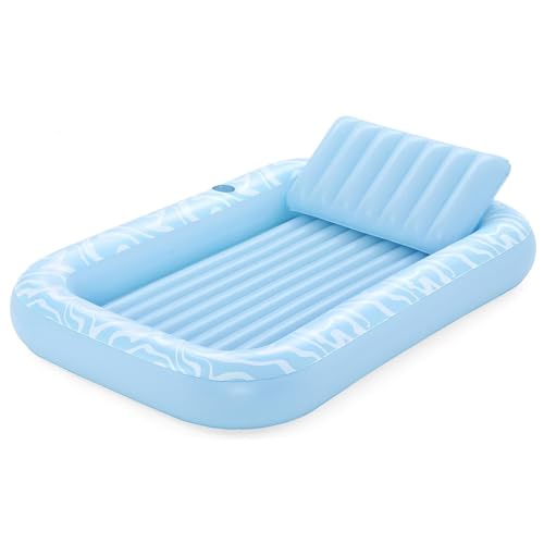 Bestway Inflatable Tanning Lounge, Swimming Pool Float, Sun Tanning Pool Floatie Blow Up Tanning Raft with Pillow and Cup Holder