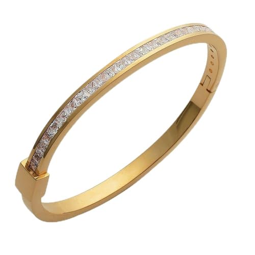 Bracelet rigide jonc plaqué or 750 oxydes zircon le cadeau idéal avec poinçon