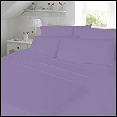 CHILIMILII 100% Brushed Cotton 4 Piece Flannel Sheet Set,Flat Sheet, Fitted Sheet with 2 Pillowcases, Brushed For Extra Softness, Warm,Easy Care Thermal Flannelette Sheet set (Lilac, Double)