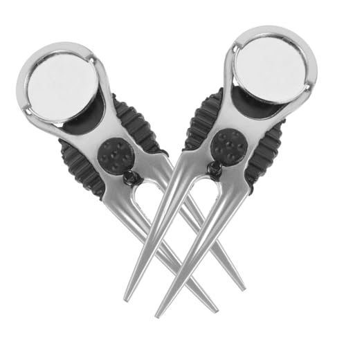 DECHOUS 2Pcs Portable Divot Repair Tool with Ball Marker for Golf Durable Fork for Outdoor Sports and Course Maintenance Black