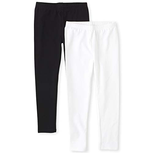 The Children's Place Girls' 2 Pack Basic Leggings, Black/White, Medium (7/8)