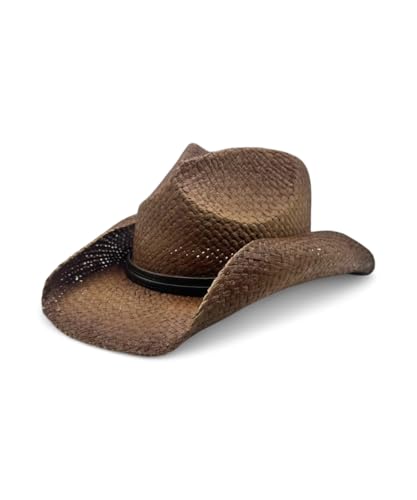 Peter Grimm Straw Round Up Cowboy Hat w/Leather Strap (Tea Stained)