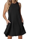 ANRABESS Women Summer Dress Built in Bra 2026 Casual Sleeveless Beach Sundress Flowy Tank Mini Short Dresses with Pockets Black Large