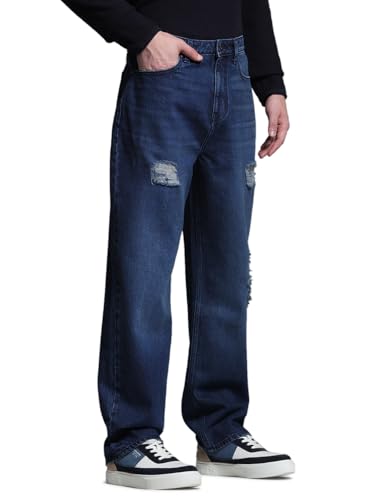 Image of Jack & Jones Men's Loose Fit Low-Rise Mildly Distressed Jeans