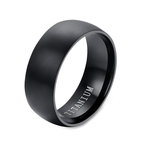 TIEHOKTW Anillos de compromiso de boda negros para hombre, grabados, cúpula de titanio mate, anillos de compromiso de 8 mm para él, P 1/2, Metal, Sin piedra preciosa