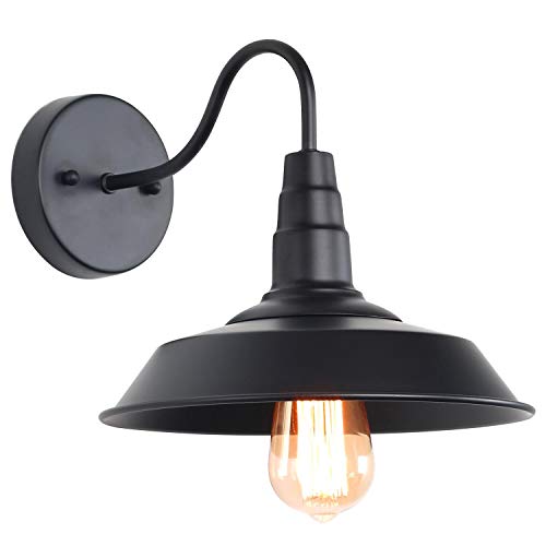 Image of LALUZ Wall Sconce, Farmhouse Light Fixture Gooseneck Barn Sconces Wall Lighting for Bathroom Bedroom Kitchen, Matte Black Finish, 10.2 inch W x 10 inch H