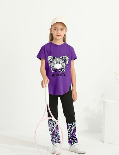 Image of Girls Outfits Short Sleeve Irregular Tops + Camouflage Long Legging Outfits 2PCs Summer Pant Sets 6-14T