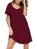 ENJOYNIGHT Womens Nightgowns Cotton Sleepwear Plus Size Sleep Shirts Short Sleeves Nightshirt Print Sleepshirt (Small,Solid Wine Red)