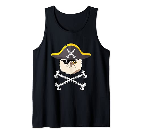 Kawaii Funny Halloween Exotic Shorthair Pirate Cat Mom t-shirt sem mangas, Preto, S