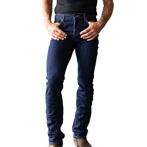 Kimes Ranch Men's Wayne Casual Western Cowboy Classic Mid Low Rise Slim Fit & Straight Leg Blue Denim Jeans