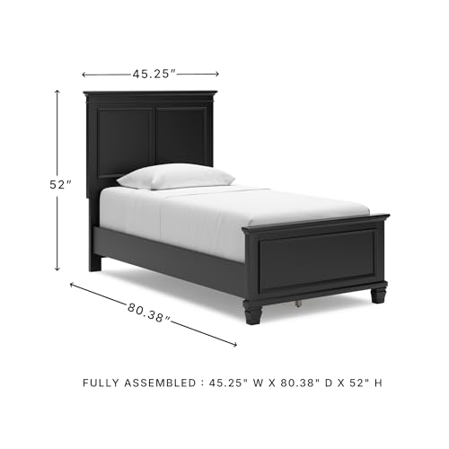 Image of Signature Design by Ashley Lanolee Twin Panel Bed, Black Kids Bed | Sturdy hardwood solids, birch veneer & MDF substrate, Elegant black framed panels, 5.75-inch under-bed space