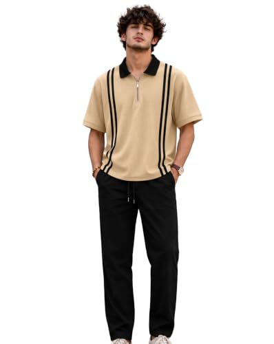Image of AUSK Men's Polo Neck Cotton Blend Co-Ord Set | Regular Fit Half Sleeve T-Shirt with Matching Track Pant | Modern Casual Wear Co Ord Set for Men