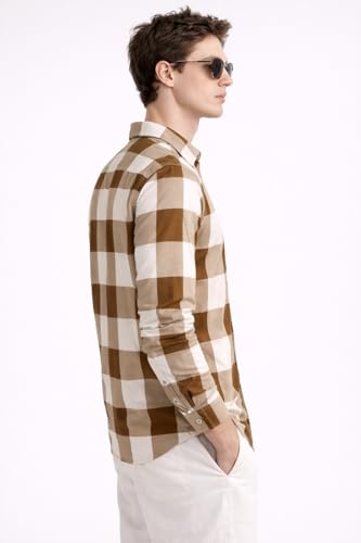 Image of FALCONWEAR Men's Cotton Checkered Casual Shirt Black and White Buffalo Plaid Button Down Full Sleeve Regular Fit Stylish for Boys and Men