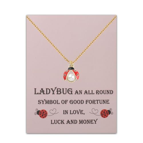BEKECH Ladybug Necklace Good Luck Ladybug Daisy Pendant Necklace Good Luck Gifts For Friend Best Friend