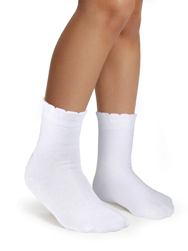 COTTON DAY Girls White Dressy Plain Short Socks Scallop Top 6-8 Years Size M (8)