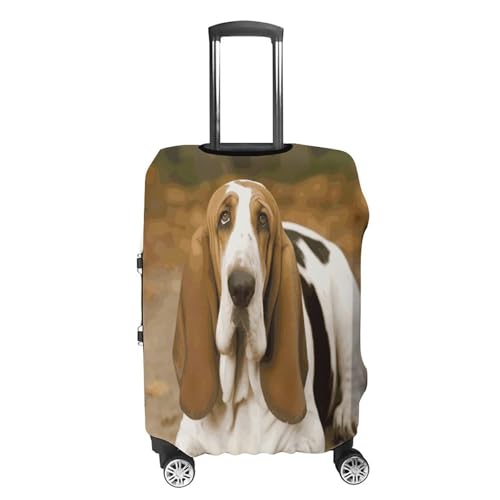 Housse valise polyester élastique lavable blanche motif Basset Hound taille S