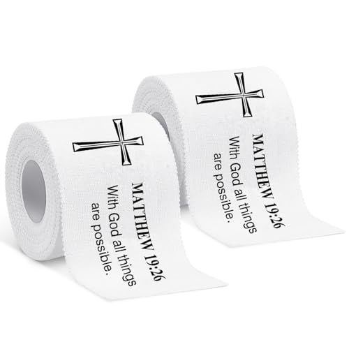 MiniInflat 2 Pcs Cross Tape Christian Athletic Tape Sports Wrap 2in x 23ft Jesus Cotton Wrist Wrap for Soccer Football Baseball Gymnastics Boxing Christian Church Gifts(White,Matthew 19:26)