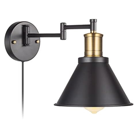 ArcoMead Swing Arm Wall Lamp Plug-in Cord Industrial Wall Sconce, Bronze and Black Finish,with On/Off Switch, E26 Base,1-Light Bedroom Wall Lights Fixtures,Bedside Reading Lamp Cover