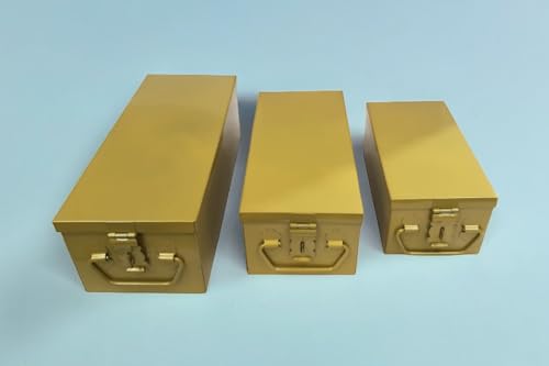 Image of JOWEL Stainless Steel Locker Safe Box /Jewel /Cash Peti /Storage Container Set (8 inch, 10 inch, 12 inch, Pack of 3, Color-coated) (Gold)